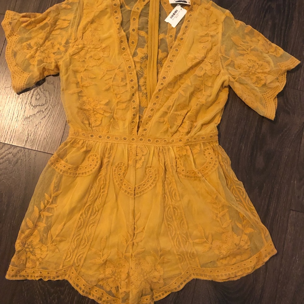 Mustard yellow lace romper